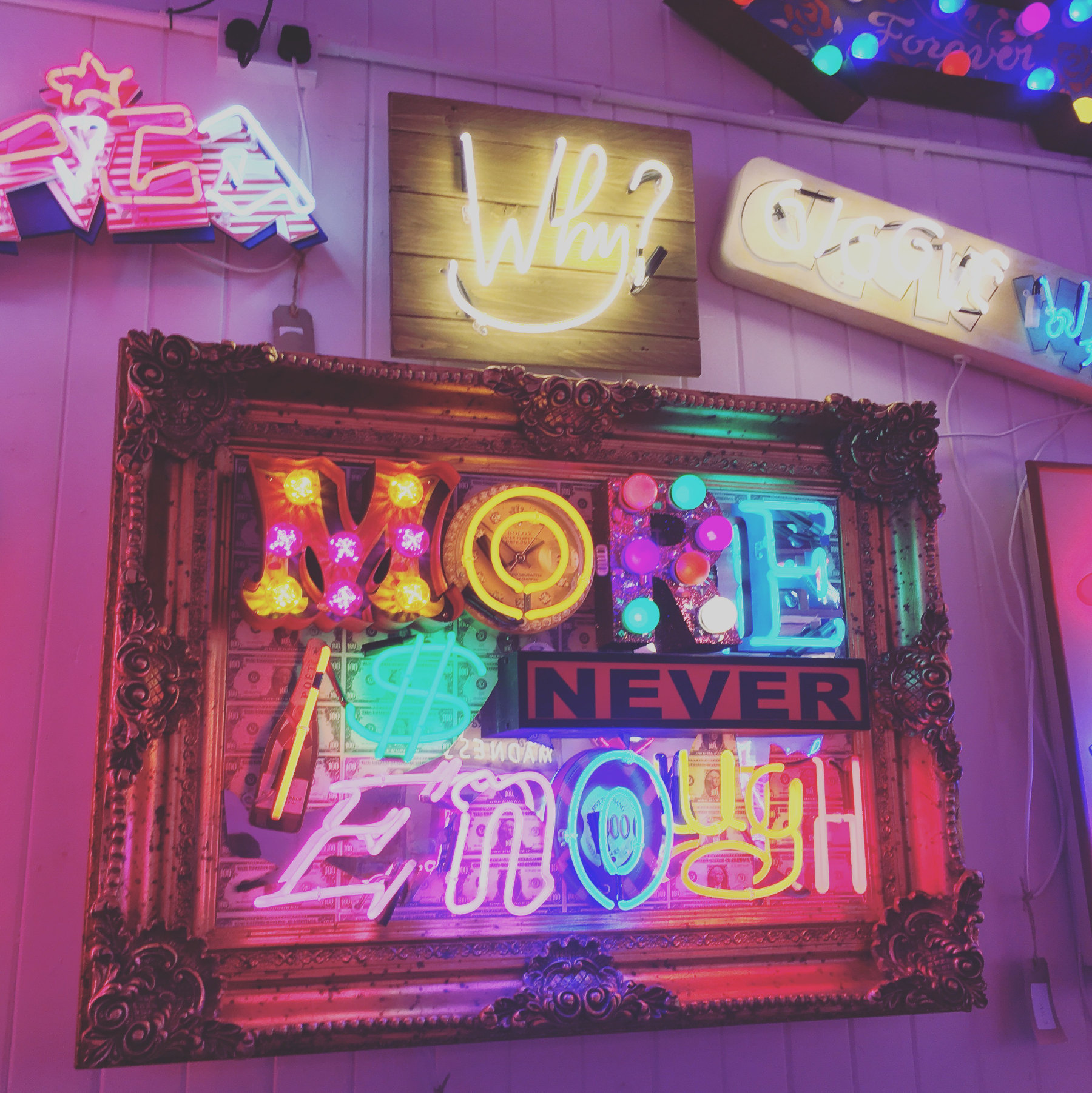 Vintage bulbs and neon in London light shop